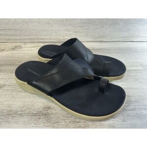 Merrell Womens 8 Black Leather District 4 Luxe Post Slip On Comfort Sandals